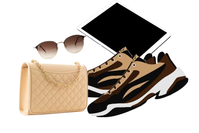 group-of-golden-somen-bag-rubber-shoes-tablet-and-sun-glasses-luxury-items